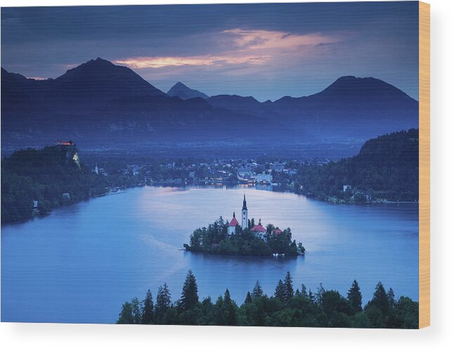Bled Wood Print featuring the photograph Dawn view of Lake Bled from Ojstrica by Ian Middleton