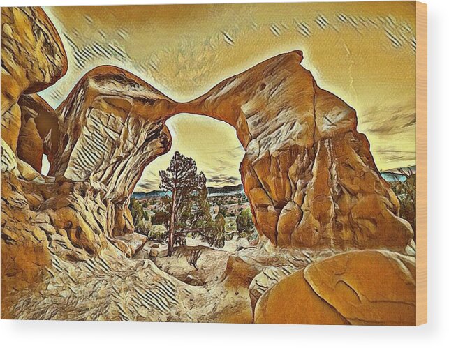Desert Photos Wood Print featuring the digital art Desert Arch by Jerry Cahill
