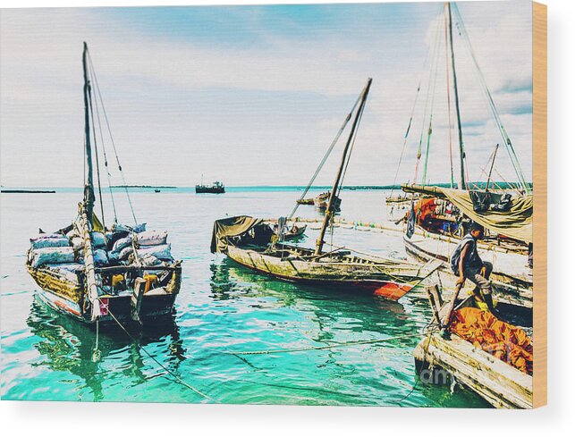 Africa Wood Print featuring the photograph Dhow Sail Boats Zanzibar Tanzania 3735 - Coastal Ocean East Africa by Neptune - Amyn Nasser Photographer