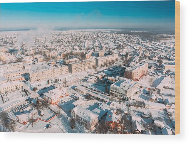 Landscapeaerial Wood Print featuring the photograph Dobrush, Gomel Region, Belarus. Aerial by Ryhor Bruyeu