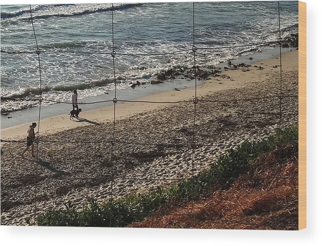 Seaside Wood Print featuring the digital art Dogwalk by Sea by Asok Mukhopadhyay