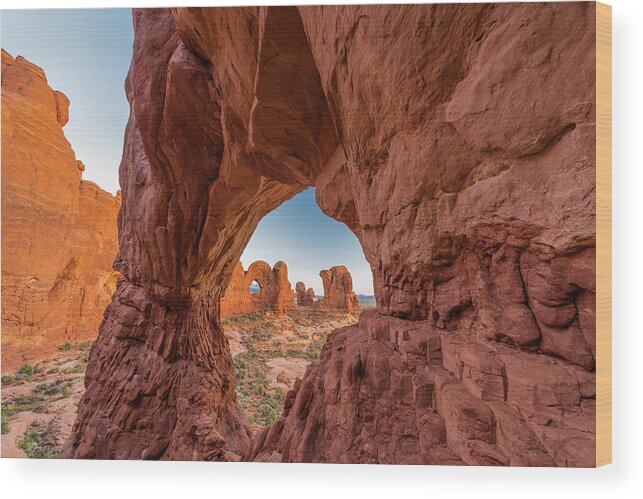 Jeff Foott Wood Print featuring the photograph Double Arch Through Cove Arch by Jeff Foott