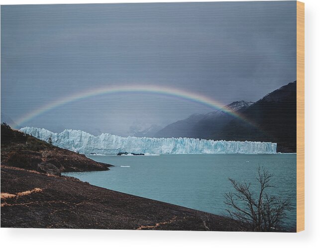 South America Wood Print featuring the photograph Double rainbow at Perito Merino Glacier in Argentina by Kamran Ali