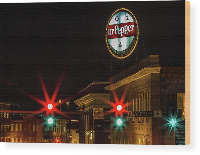  Dr Pepper Sign Neon Sign Wood Print featuring the photograph Dr Pepper Neon Sign Roanoke, Virginia. by Julieta Belmont