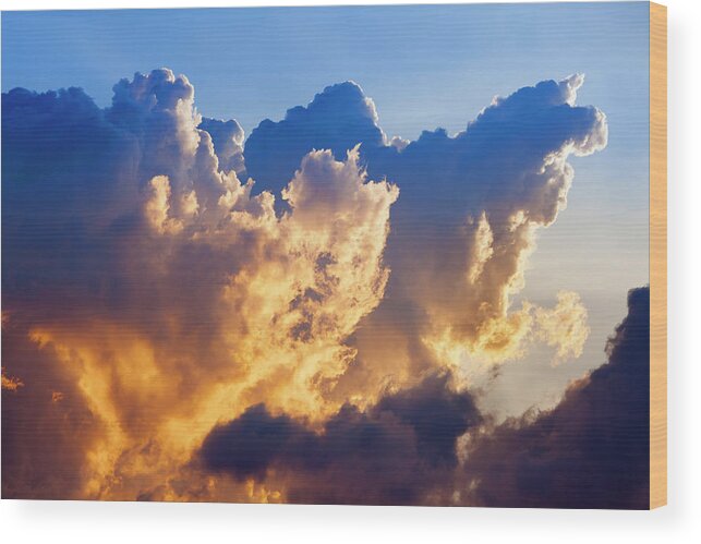 Thunderstorm Wood Print featuring the photograph Dramatic Thunder Clouds Illuminated In by Jamesbrey