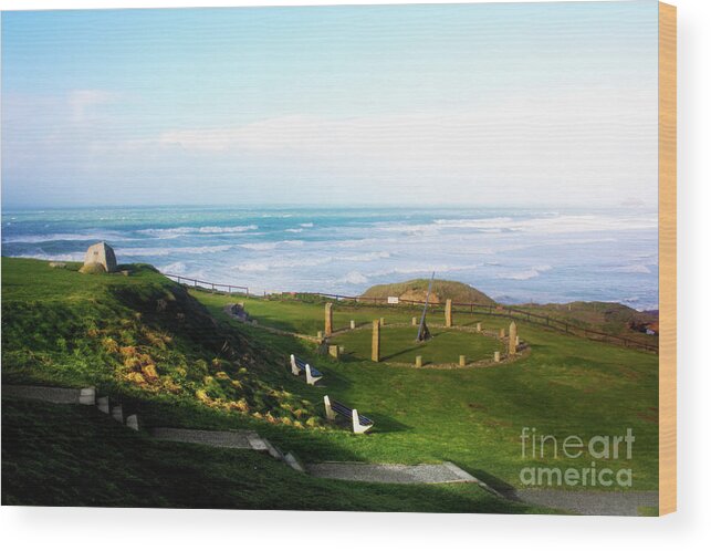Perranporth Wood Print featuring the photograph Droskyn Sundial Perranporth by Terri Waters