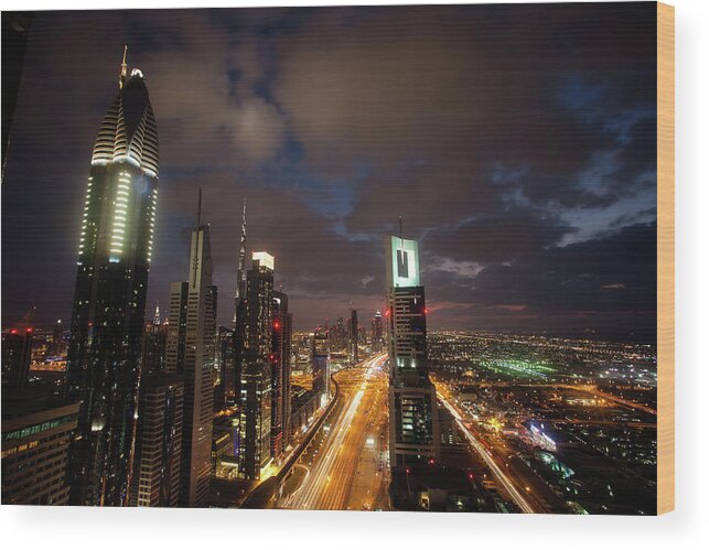 Financial District Wood Print featuring the photograph Dubai Dusk by Brad Rickerby