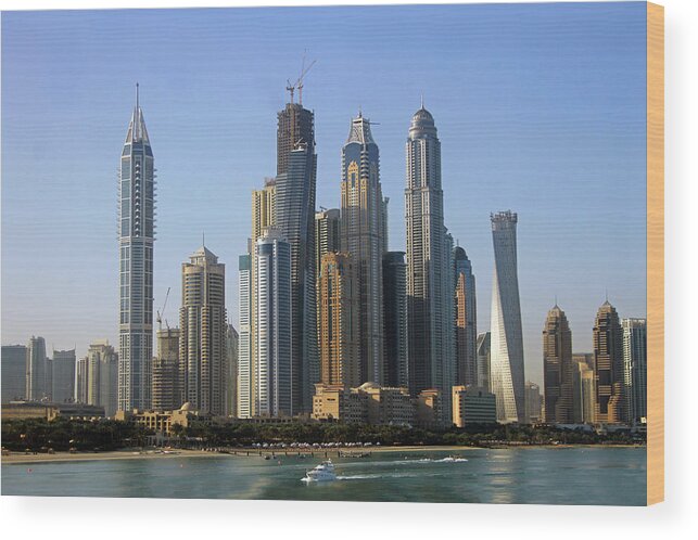 Clear Sky Wood Print featuring the photograph Dubai Marina Skyline by Thomas Ruecker