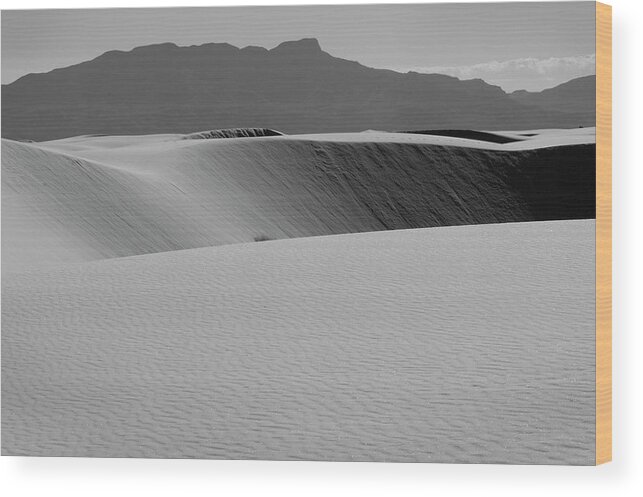 Richard E. Porter Wood Print featuring the photograph Dunes and Mountains #4143 - White Sands National Monument, New Mexico by Richard Porter