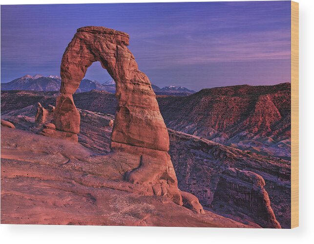 Scenics Wood Print featuring the photograph Dusk At Delicate Arch, Arches National by Michael Riffle