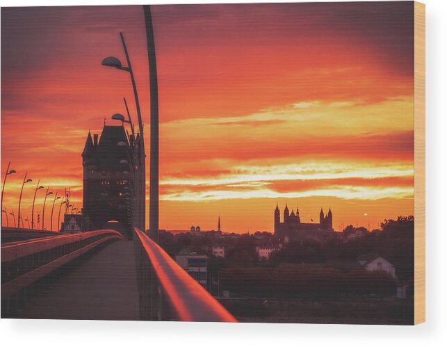 Worms Wood Print featuring the photograph Dusk in Worms by Marc Braner