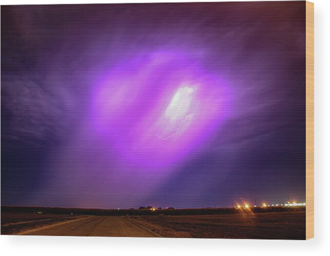Nebraskasc Wood Print featuring the photograph Dying Late Night Supercell 016 by NebraskaSC