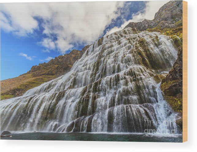 Waterfall Wood Print featuring the photograph Dynjandi waterfall, Iceland by Lyl Dil Creations
