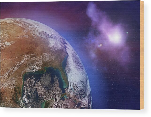 Globe Wood Print featuring the photograph Earth With Stars by Dem10