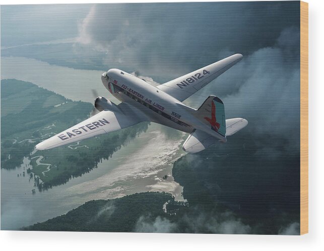 Eastern Air Lines Wood Print featuring the digital art Eastern Douglas DC-3 by Erik Simonsen