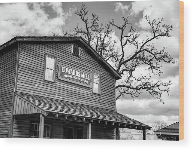 America Wood Print featuring the photograph Edwards Water Mill at College of the Ozarks - Monochrome by Gregory Ballos