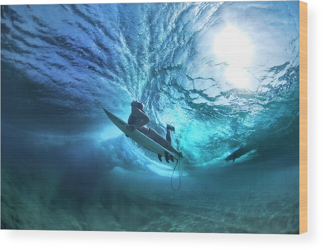 Sea Wood Print featuring the photograph Ehukai Duck-Dive by Sean Davey