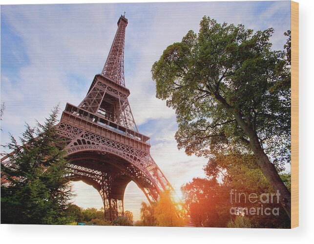 Ile-de-france Wood Print featuring the photograph Eiffel Tower At Sunset, Paris by Sylvain Sonnet