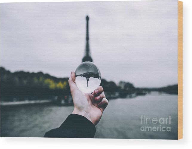 People Wood Print featuring the photograph Eiffel Tower Seen Through Crystal Ball by Ryan Millier