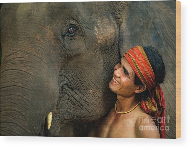 Tropical Rainforest Wood Print featuring the photograph Elephant And Mahout by Sutiporn Somnam