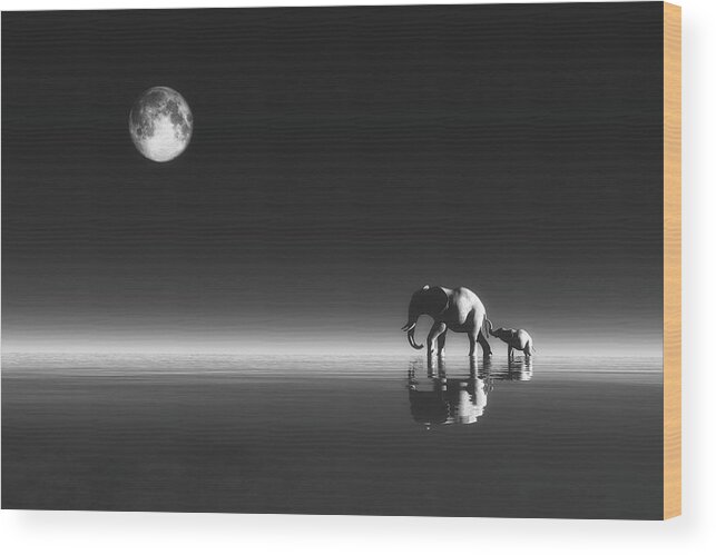 Animal Wood Print featuring the digital art Elephants by Jan Keteleer