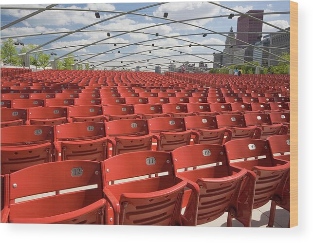 Downtown District Wood Print featuring the photograph Empty Red Chicago Seats by Stevegeer