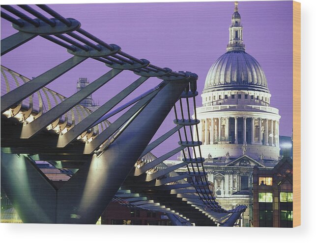 London Millennium Footbridge Wood Print featuring the photograph England, London, Millennium Bridge And by Peter Adams