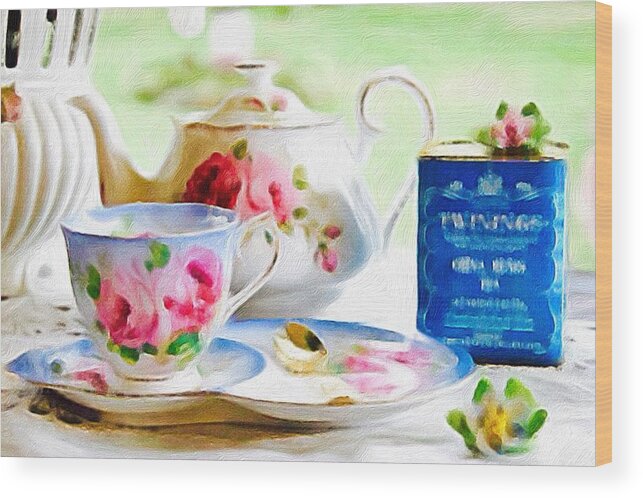 Brushstroke Wood Print featuring the photograph English Tea Time Blue by Jacqueline Manos