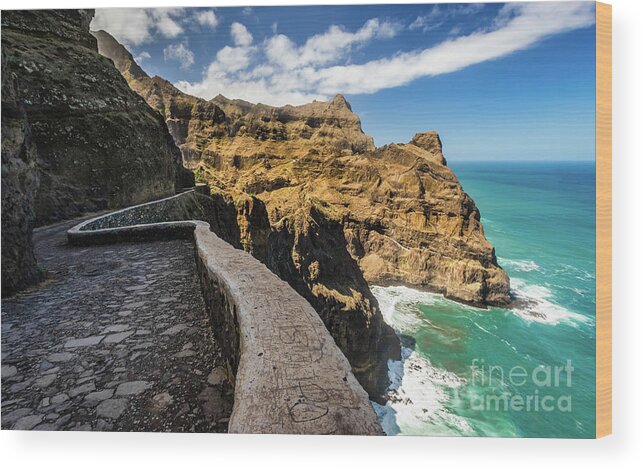 Cliff Wood Print featuring the photograph Scenic route to Fontainhas, Santo Antao, Cape Verde by Lyl Dil Creations
