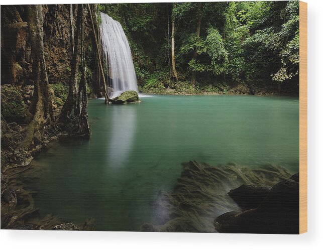 Scenics Wood Print featuring the photograph Erawan Waterfalls by Nobythai