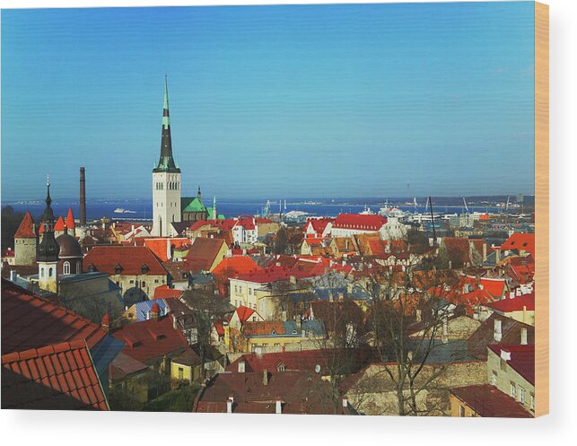Clear Sky Wood Print featuring the photograph Estonia, Tallinn, Buildings Around St by Keren Su