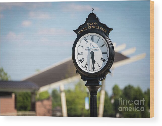 Evans Towne Center Park Clock - Evans Ga Wood Print featuring the photograph Evans Towne Center Park Clock - Evans GA by Sanjeev Singhal