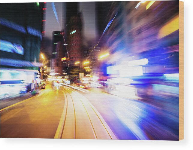 Blurred Motion Wood Print featuring the photograph Fast Trffic Through City by Loveguli