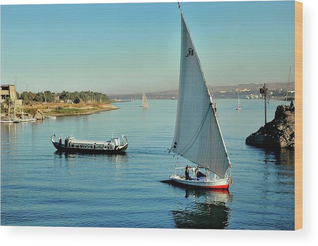 Egypt Wood Print featuring the photograph Felucca, Boat, Nile, Aswan Egypt by P. Eoche