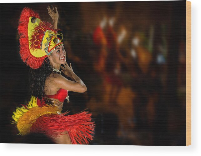 Dance; Fire; Bora Bora; French Poynesia Wood Print featuring the photograph Fire Dance by Jois Domont ( J.l.g.)