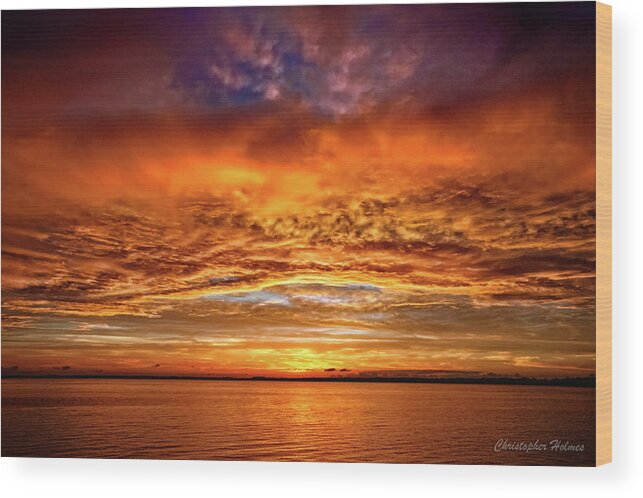 Sunset Wood Print featuring the photograph Fire Over Lake Eustis by Christopher Holmes