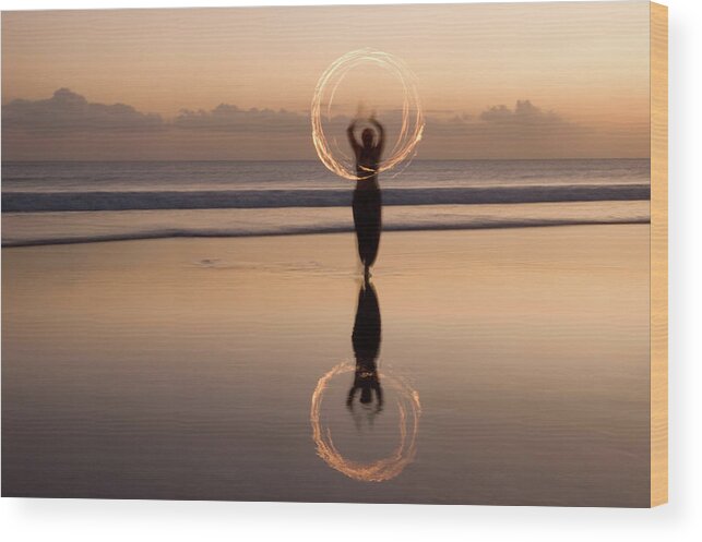 Artist Wood Print featuring the photograph Fire Show On Beach In Bali by Lp7