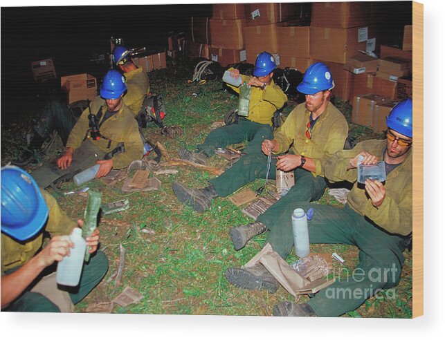 United States Wood Print featuring the photograph Firefighters Resting by Kari Greer/science Photo Library