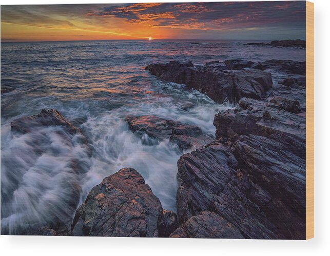 Maine Wood Print featuring the photograph First Light at Marginal Way by Kristen Wilkinson