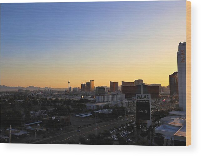 Las Vegas Wood Print featuring the photograph First Light Cityscape by Maria Jansson