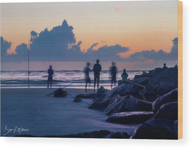 Surf Wood Print featuring the photograph Fishing at Porpoise Point by Bryan Williams