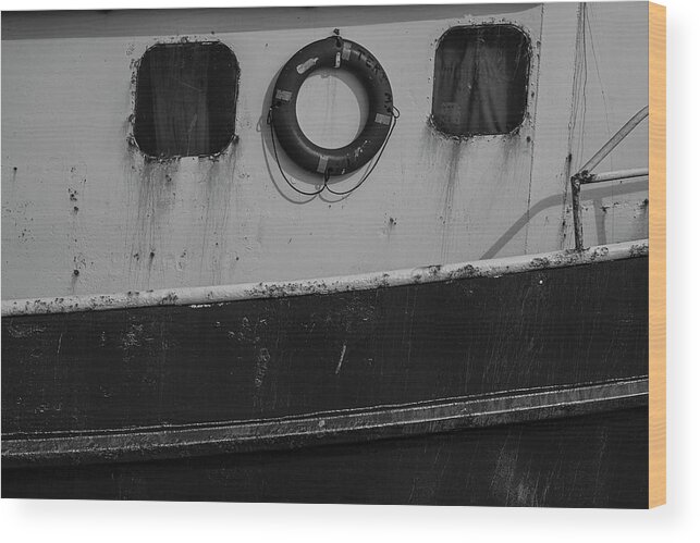 Boat Wood Print featuring the photograph Fishing Troller Details BW by Susan Candelario