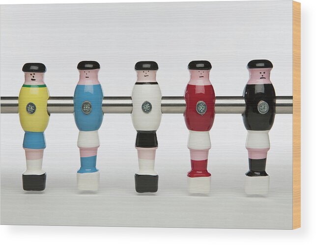 Five Objects Wood Print featuring the photograph Five Foosball Figurines Wearing by Caspar Benson