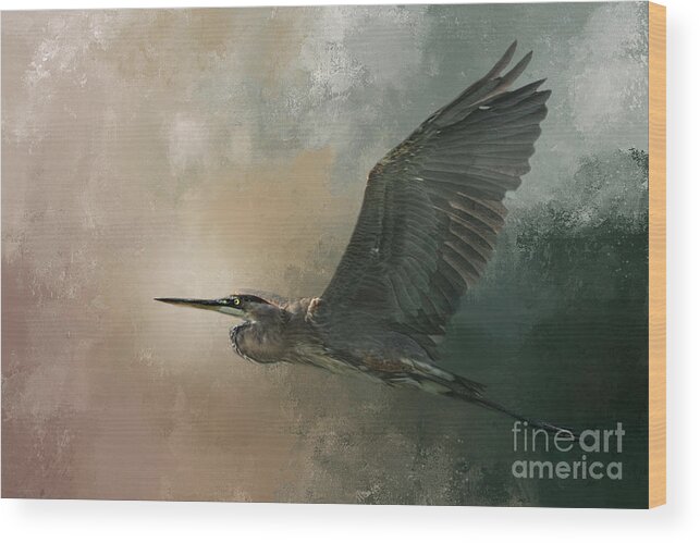 Bird Wood Print featuring the photograph Flight Of The Great Blue by Marvin Spates