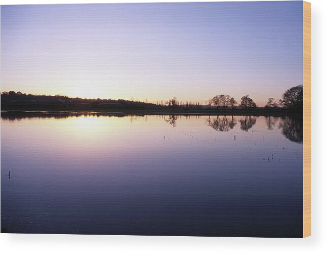 Water Meadow Wood Print featuring the photograph Flooded Water Meadow at sunset by Nicholas Henfrey