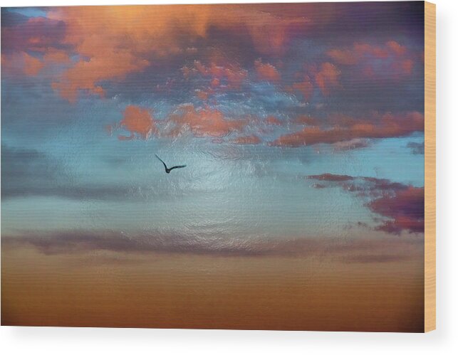 Flying Wood Print featuring the photograph Flying Through The Sunset Sky by Miroslava Jurcik