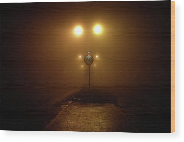 Speed Limit Sign Wood Print featuring the photograph Fog Light by Dan Bass