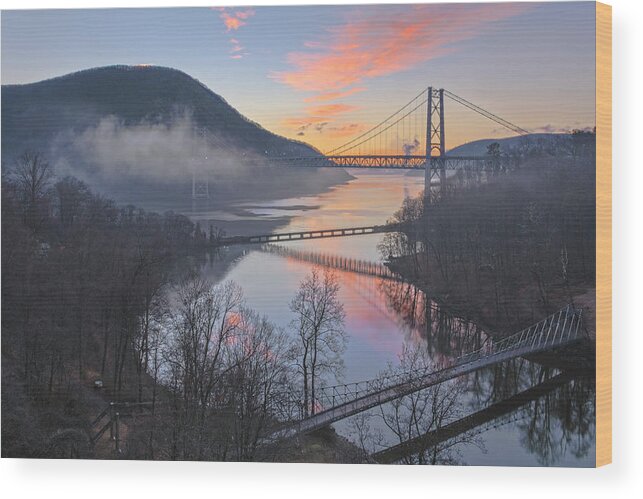 Fog Wood Print featuring the photograph Foggy Dawn At Three Bridges by Angelo Marcialis