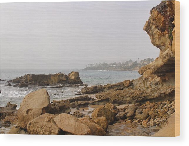 Fog Wood Print featuring the photograph Foggy Laguna Beach by Brian Eberly