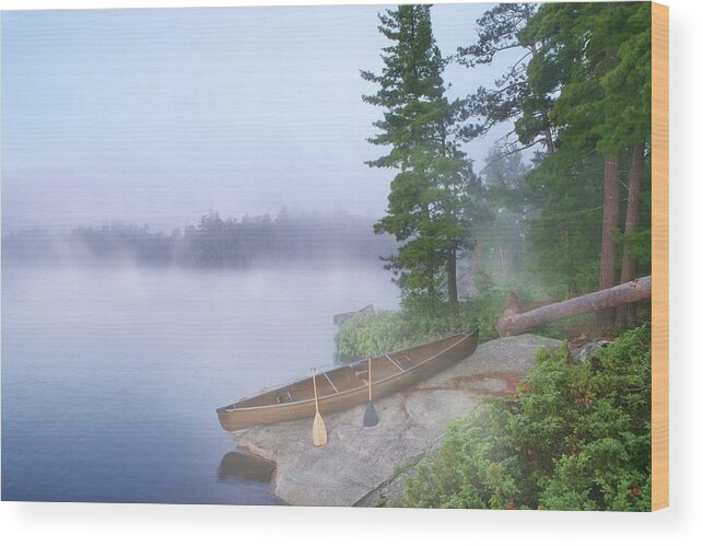 Quetico Provincial Park Wood Print featuring the photograph Foggy Morning In Canoe Country by Georgepeters